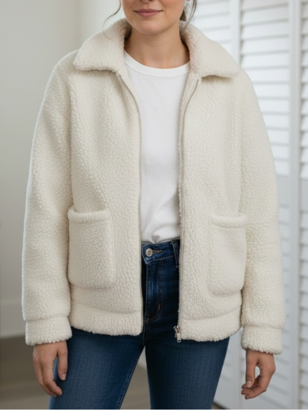 Women's Cream Sherpa Jacket